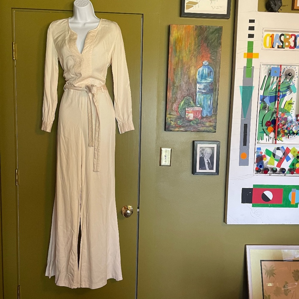 Free People Ivory Long Sleeve Flare Leg Vintage feeling Jumpsuit